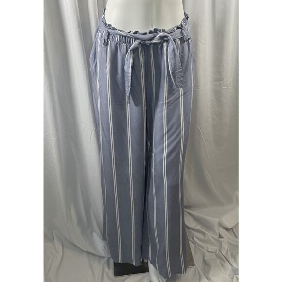 H&M Paperbag Wide Leg Striped Pants, Blue/White, Sz: 12, 87-11 - Picture 2 of 14